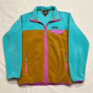 Patagonia Full Zip Snap T Fleece Jacket Womens XS Teal Tan Purple